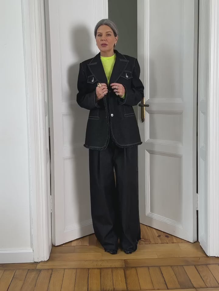 Денімовий жакет oversize з контрастною строчкою